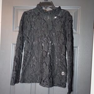 Gothic Regency Sheer Black Lace Blouse Sexy Grind Core Goth Top Notations NWT M